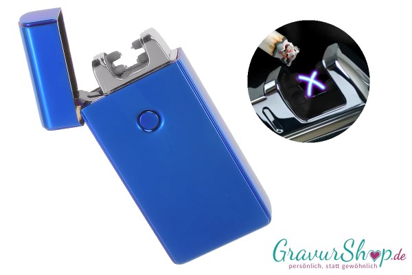 USB X Lichtbogen-Feuerzeug Blau mit Lasergravur