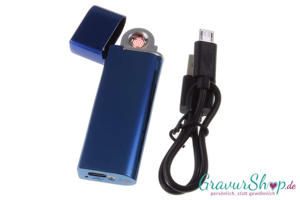 USB Glühspirale Feuerzeug 11 blau mit Gravur