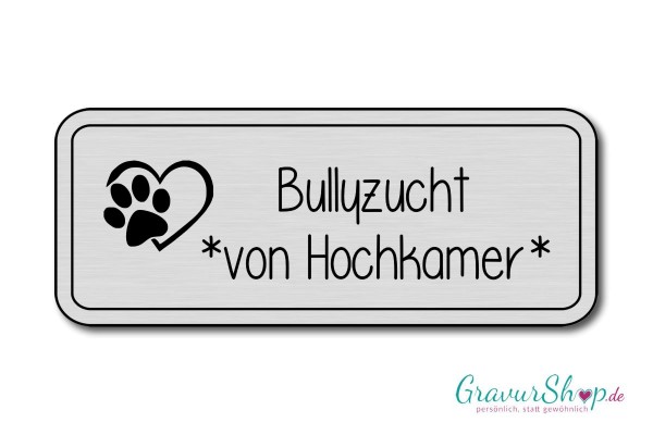 Hunde & Katzenschild Modell F mit Gravur silber matt