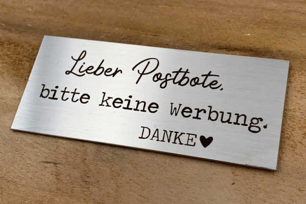 Schild für den Briefkasten *Bitte keine Werbung*