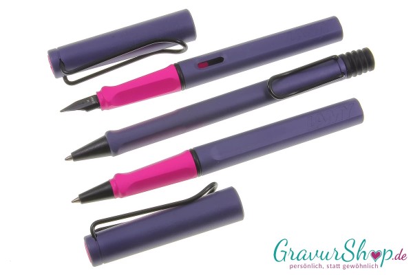 LAMY safari 3er Set Füller-Kuli-Tintenroller pink cliff mit Gravur