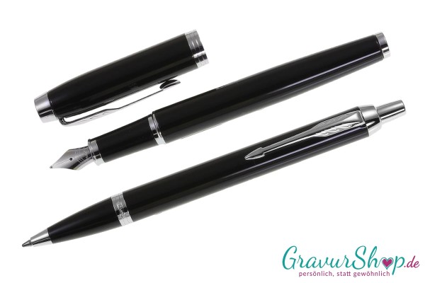 Parker IM Schreibset Kuli + Füller Black Lacquer C.C. mit Gravur