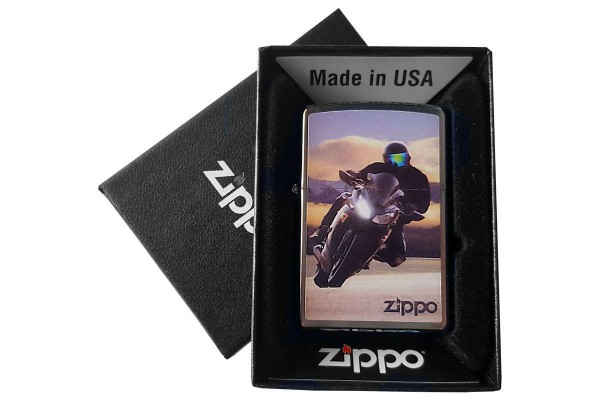 Zippo Chrom Gebürstet Motor Bike Design mit Gravur