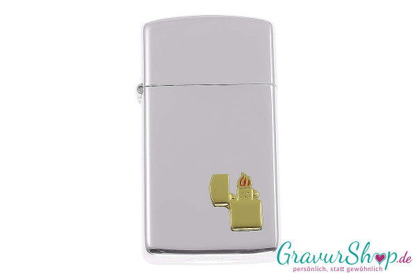 Zippo Lighter Emblem Slim Chrome poliert mit Gravur