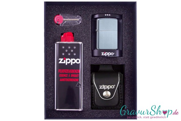 Zippo Geschenkset 2 Chrom Satiniert mit Gravur