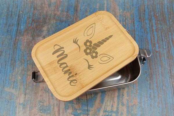 Snackbox Lunchbox Brotdose Kinder Einschulung Einhorn mit Gravur
