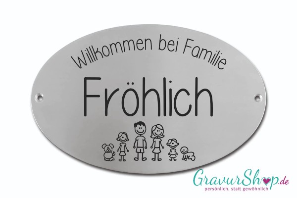 Edelstahlschild Familie Oval mit Lasergravur