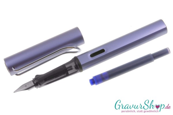 LAMY AL star Füller azure mit Gravur geöffnet