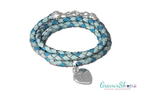 Lederarmband 34 B mit Gravur Blau