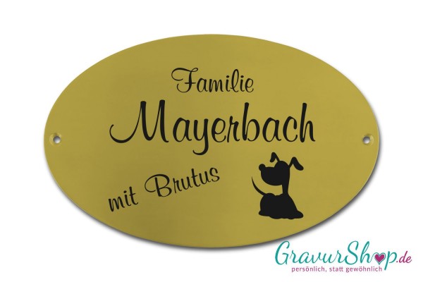 Schild mit Hund oder Katze und Namen mit Gravur