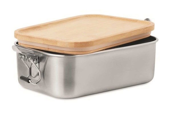 Lunchbox Brotdose aus Edelstahl mit Bambus Holzdeckel mit personalisierter Gravur