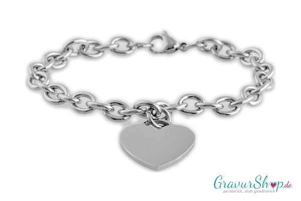 Charm Edelstahlarmband 22 cm mit Herz inkl. Gravur