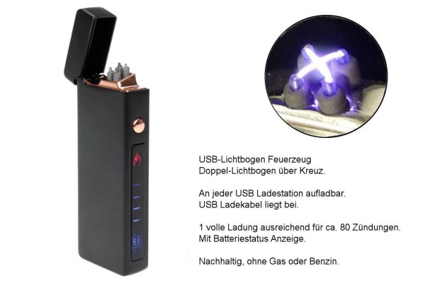 USB X Lichtbogen-Feuerzeug Schwarz mit Gravur