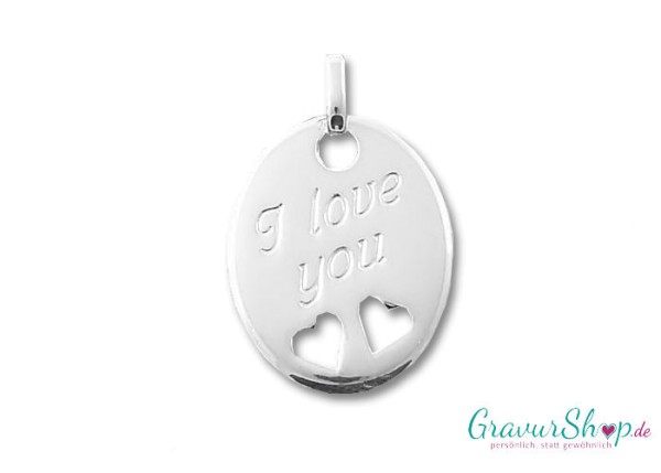 Ovaler 925er Sterling Silberanhänger * I Love you * mit Gravur