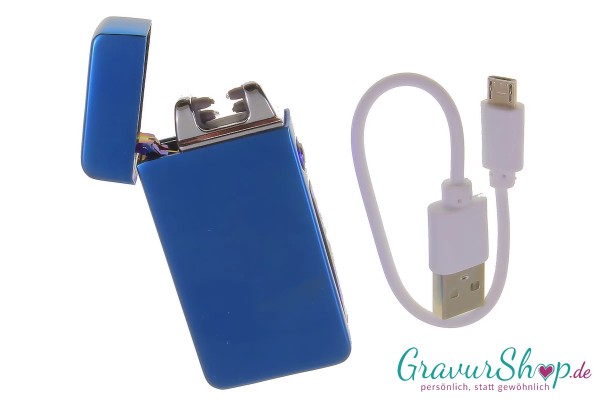 USB X Lichtbogen-Feuerzeug blau mit Lasergravur