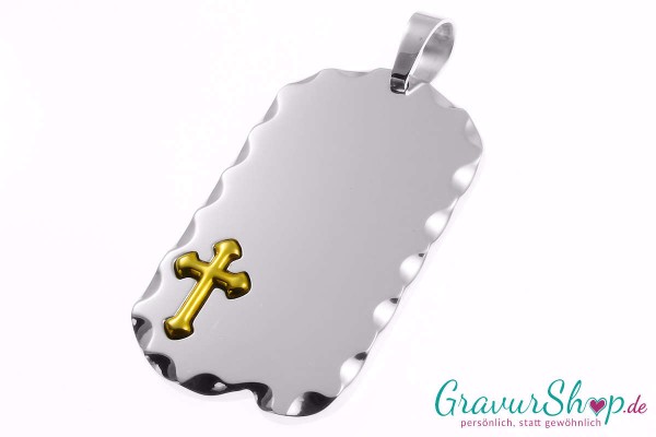 Edelstahl Anhänger DogTag Kreuz 52 x 30 mit Gravur