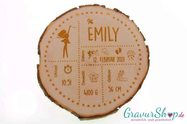 Baumscheibe Geburt mit Gravur Bild 1
