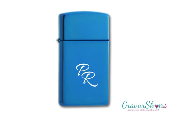 Zippo Slim High polish Blue mit Gravur