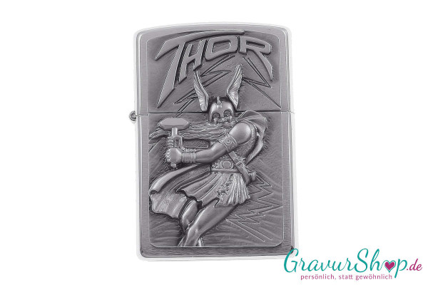Zippo Chrom satiniert Viking Thor mit Gravur
