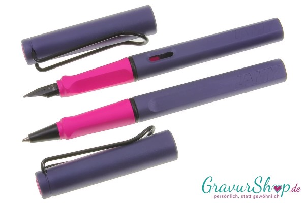 LAMY Safari Schreibset Füller-Rollerball pink cliff mit Gravur