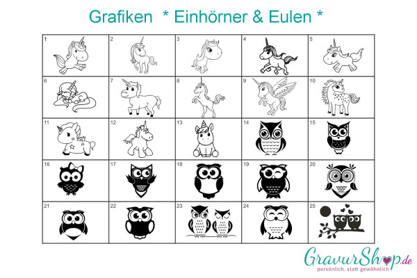 Eulen und Einhörner Grafiken zum gravieren