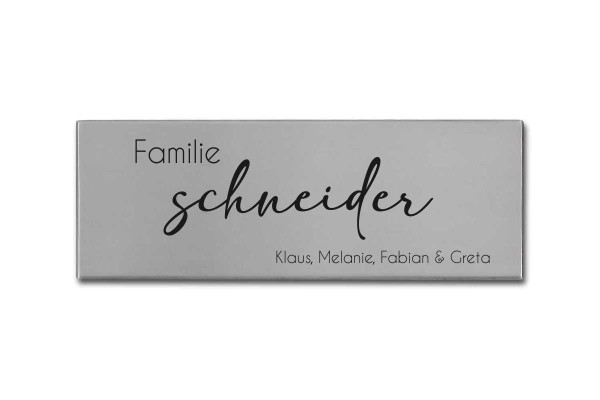 Edelstahlschild mit Gravur Familie Style A mit Vornamen