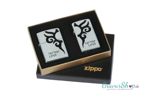 Zippo Partner-Geschenkset Tattoo Love mit Gravur