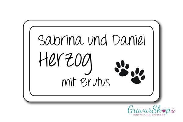 Hunde & Katzenschild Modell O mit Gravur weiß