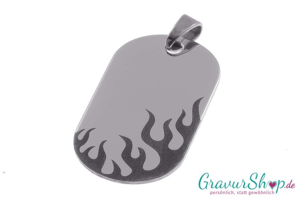 Edelstahl Anhänger DogTag mit Flammen inkl. Gravur