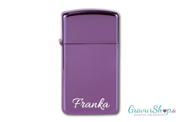 Zippo Slim High Polish Purple mit Gravur