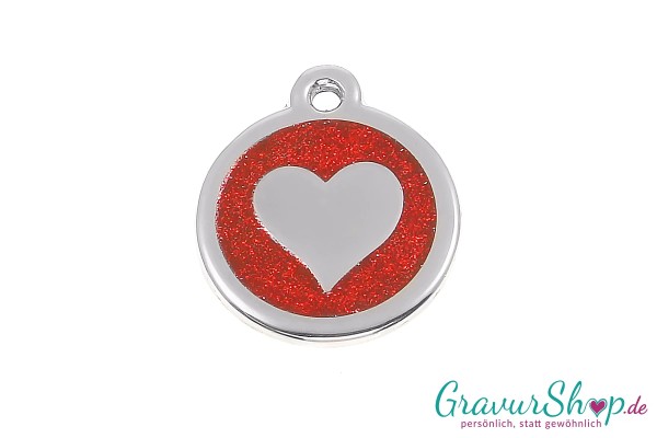 Hundemarke Herz strass 30mm mit Gravur