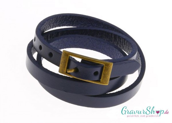 Wickel Lederarmband Blau mit Gravur