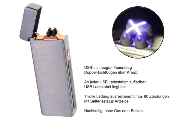 USB X Lichtbogen-Feuerzeug Silber mit Gravur