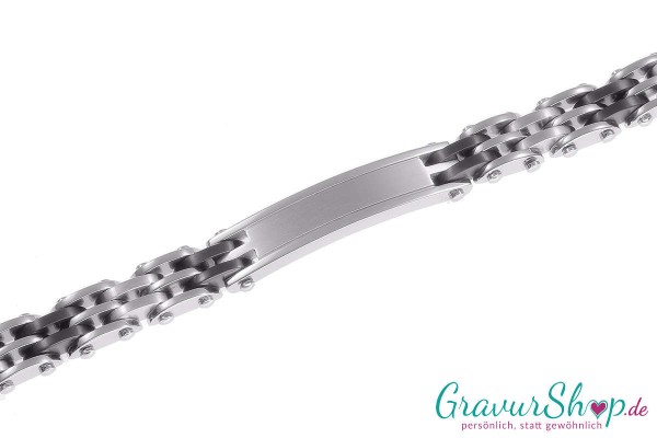 Edelstahlarmband 21 cm mattiert/dunkel eloxiert mit Gravur