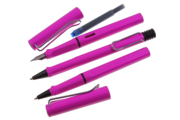 LAMY Safari 3er Set Füller-Kuli-Tintenroller pink mit Gravur