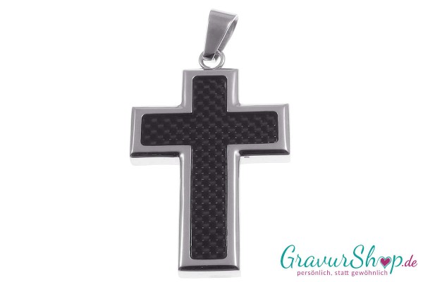 Kreuz Edelstahlanhänger 39 x 28 mm mit Gravur