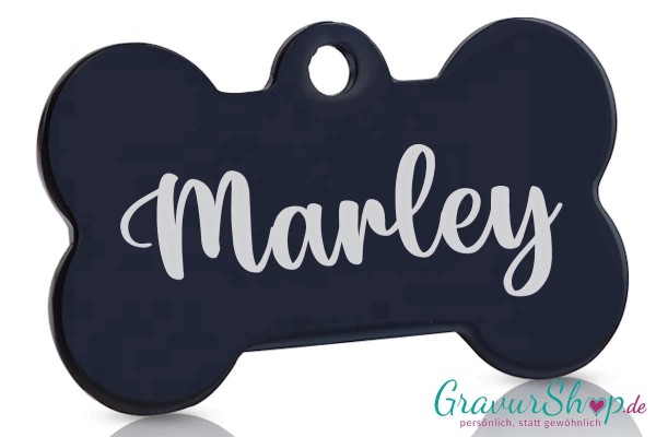 Hundemarke mit Gravur 10 schwarz Groß - Muster Marley