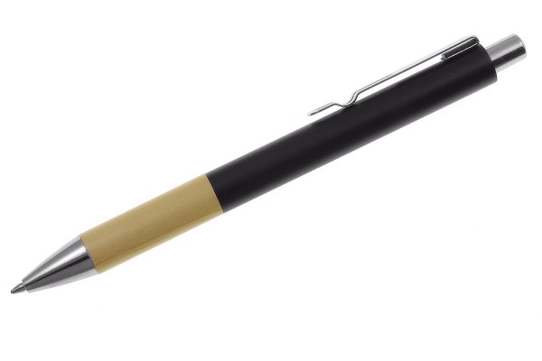 Metall Kugelschreiber schwarz mit Holzgriff mit Gravur