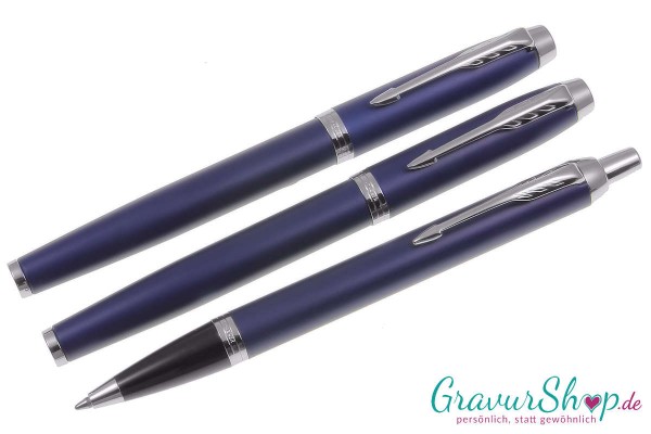 Parker IM Schreibset Matte Blue Kuli Füller Tintenroller mit Gravur