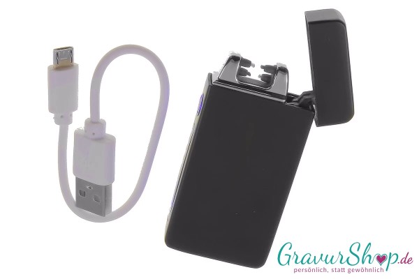 USB X Lichtbogen-Feuerzeug schwarz mit Lasergravur