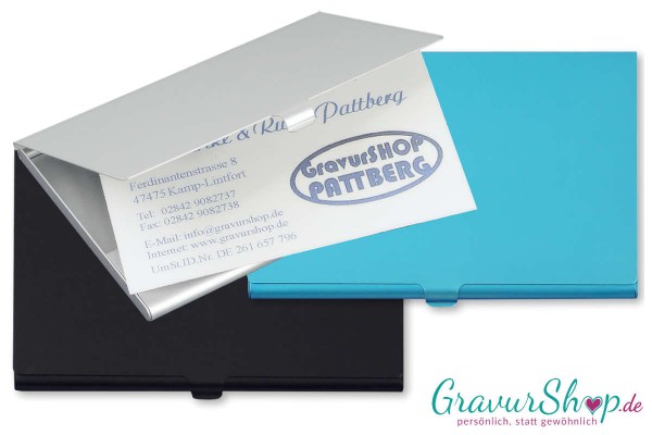 Visitenkartenetui 08 mit Gravur Silber Blau Schwarz