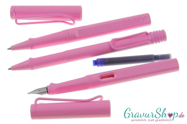 LAMY safari 3er Set Füller-Kuli-Tintenroller lightrose mit Gravur