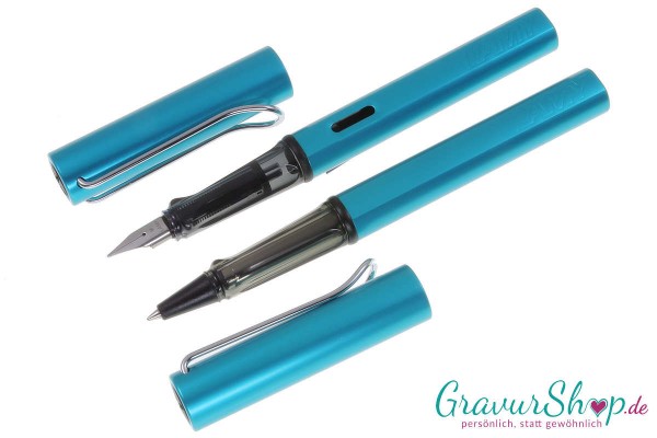 LAMY AL star Schreibset Füller-Tintenroller turmaline mit Gravur geöffnet