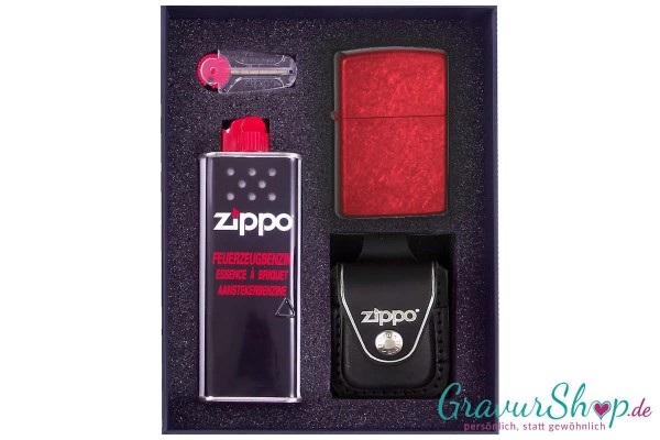 Zippo Geschenkset mit Candy Apple Red inkl. Gravur
