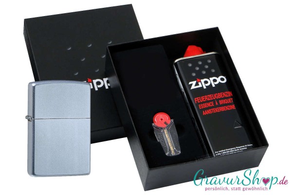 Zippo Geschenkset 1 Chrom satiniert mit Gravur