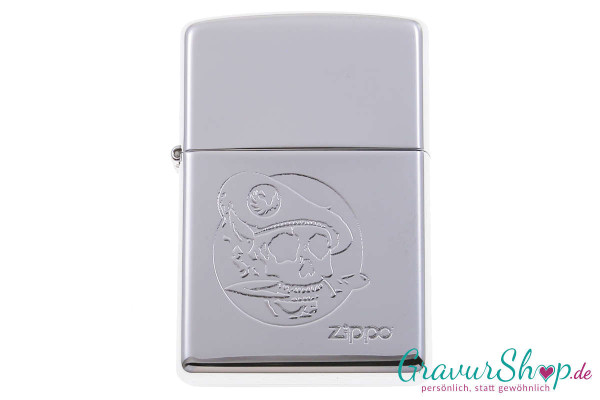 Zippo Pirat Chrom poliert mit Gravur