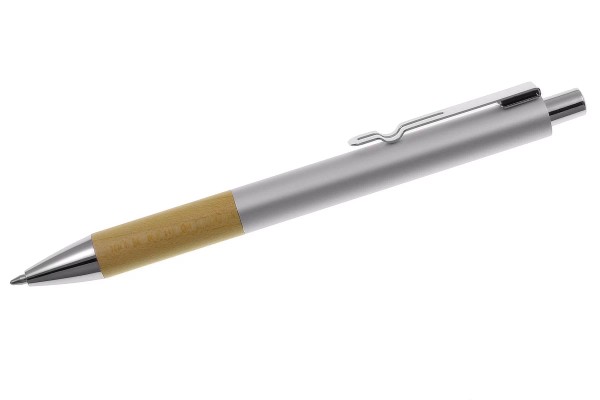  Metall Kugelschreiber silber mit Holzgriff mit Gravur