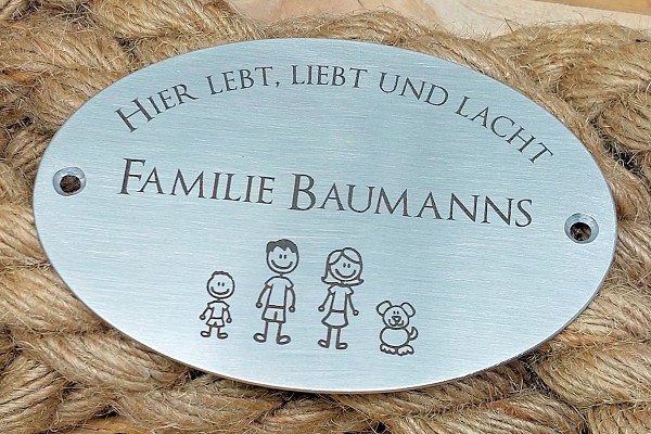 Edelstahlschild Familie Oval mit Gravur Muster