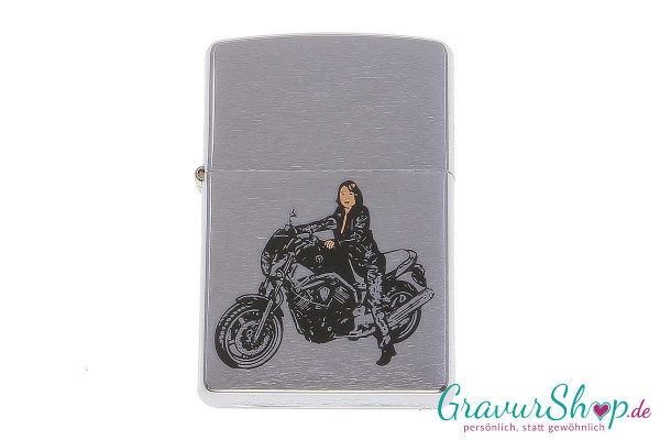 Zippo Chrom gebürstetes BIKER Applikationen mit Gravur