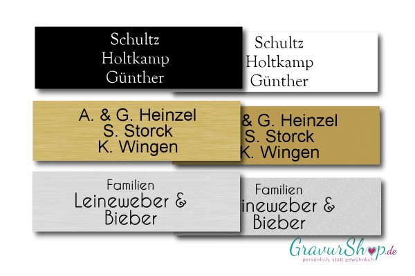 Klingelschild mit Gravur von 3 Namen 3-zeilig